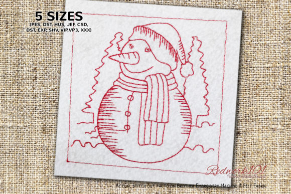 A Cozy Snowman Redwork Design for Personalized Gifts