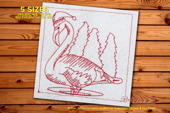 Christmas Flamingo Bird Redwork for Boutique Apparel Projects